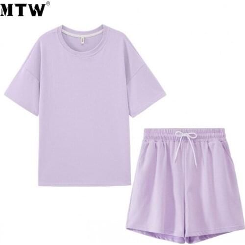 2021 Summer Tracksuits Women Two Peices Set Homewear Ladies Basic T Shirts And High Waist Shorts Loose Casual Clothing Outfits