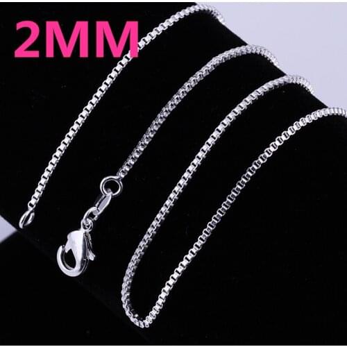 40cm-60cm 925 Sterling Silver 2MM Box Chain Necklace Women Girls Children 16-24inch necklaces