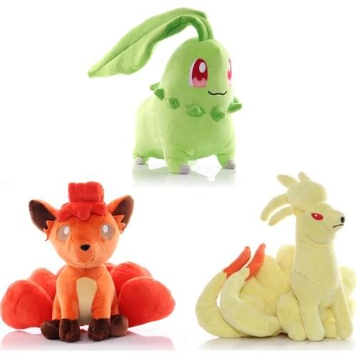 1Pcs 32-35cm Pokemon Vulpix Chikorita Ninetales Plush Toys Dolls Kawaii Clip Soft Stuffed Peluches Gifts for Kids