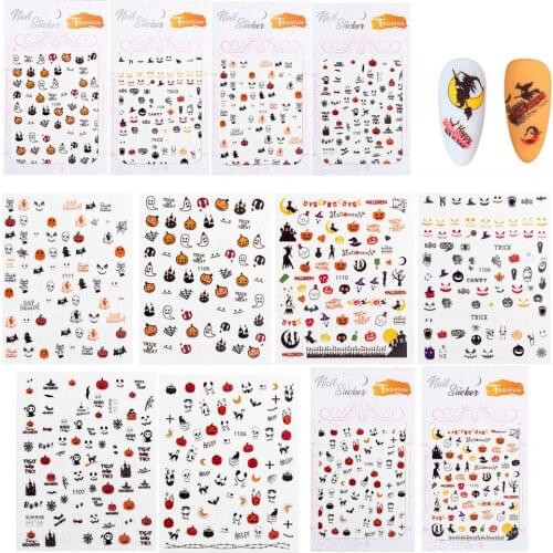 Halloween Series 1Pcs Halloween Pumpkin Lantern Skeleton Witch Cute Nail Decals DIY Nail Art Sticker Slider Wraps Decor New