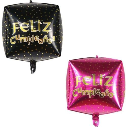 10/20pcs 22inch New 4D Cube Spanish Feliz Cumpleanos Foil Helium Balloons Air Globos Birthday Theme Party Decorations Kids Toys