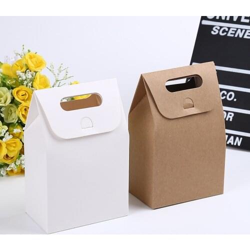 10pcs Creative Simple Pure Color style Gift box Handle Kraft Paper DIY gift bag Candy box Logo Printing Party Supplies