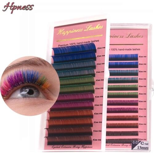 12Rows/Tray Colors False Eyelash Extensions 0.07 C D Curl Natural 9/10/11/12/13/14 mm Colours Long Rainbow Lashes Extension