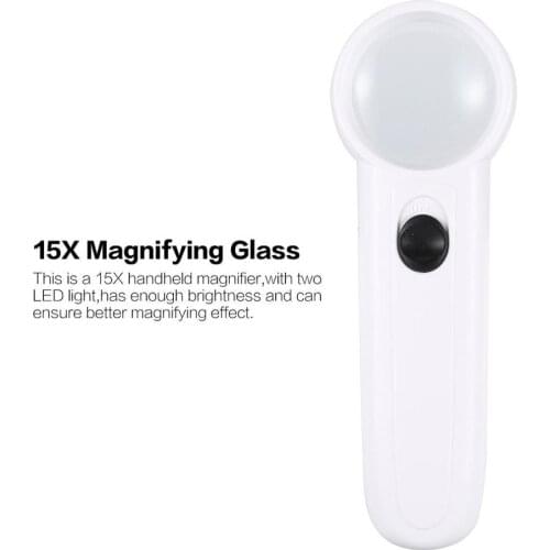 15X Magnifying Glass Handheld Glass Loupe Glass Magnifier Portable Pocket Tool Professional With two LED Light