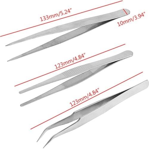 3pcs set Stainless Steel anti-static Tweezers Precision Repair Mounting Tool Set watchmaker Repair hand Tools Electronic DN142