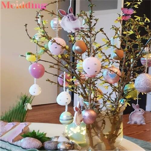 6Pcs Colorful Foam Easter Eggs Pendant Party Home Decoration Plastic Painted Egg Easter Kids Gift Crafts Ornaments Easter Dector