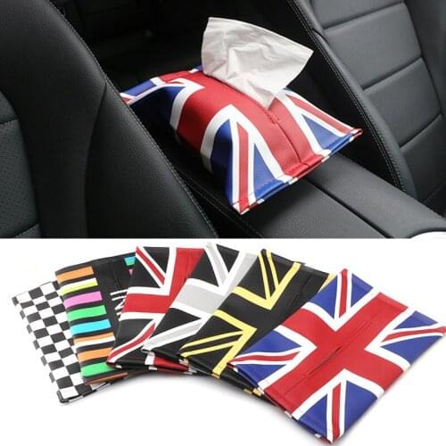 Car styling For MINI Cooper Checkered red Union Jack Cartoon Tissue bag For mini F54 F55 F56 F60 R55 R56 F56 R60 etc