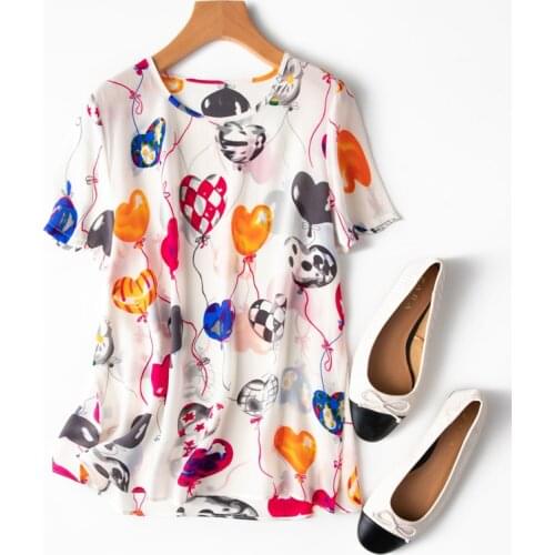 Womens 100% Silk loose type Top Blouse bowknot Neck Half sleeves White Balloon fashion shirt L1228