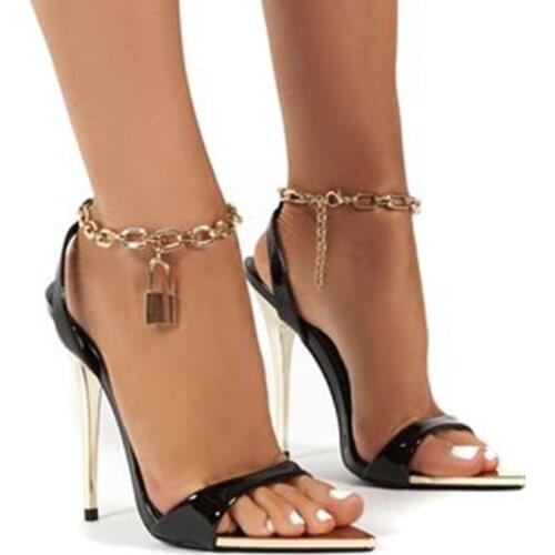 2021 Summer Thin High Heels Womens Shoes Fashion Sexy Metal Decoratio Cross-Tied Retro Patchwork Head Peep Toe Sandals