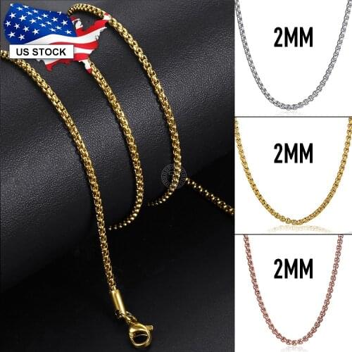 Women Men Necklace 2mm Stainless Steel Gold Rose Gold Silver Color Box Chain Link Chain Necklace for Women Jewelry Gift LKN502