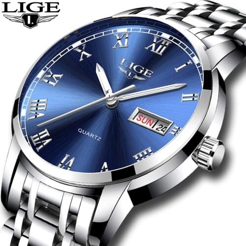 LIGE Brand Fashion Casual Business Watches Men Calender Clock Man Full stainless steel Waterproof Quartz Watch relogios+BOX
