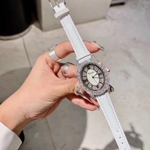 Elegant Fashion Full White Watches Women Vintage Oval Wrist watch Luxury Crystals Rhinestones Jewelry Watch Waterproof Leather