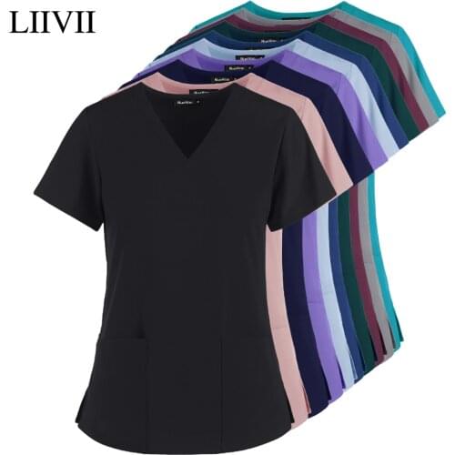 Elastic Breathable Spandex Nurse Accessories Beauty Salon Uniform Fashion Slim Fit Top Scrub Clothes Women Scrubs Lab Coat New