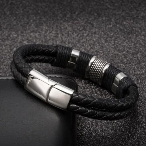 European and American Explosive Personality Leather Bracelet Stainless Steel Winding Multilayer Jewelry Couple Bracelet 2020