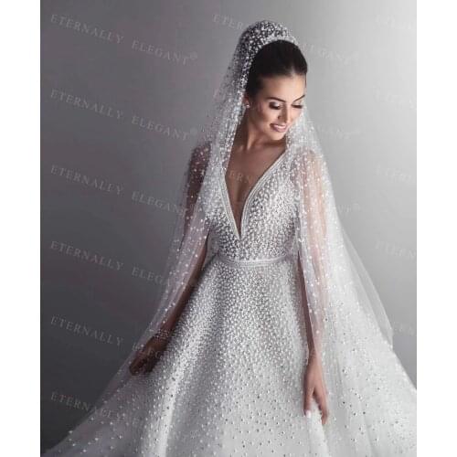 Hot Sale 1 Tier 3M With Comb Cathedral Royal Pearl Wedding Veil Bridal Veil With Pearl Ivory Veu de Noi EE705