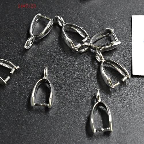 FLTMRH 11pcs 14*7mm Copper Silver Plated Findings Bail Connector Bale Pinch Clasp Silver Bail Pendant Necklace Clasp