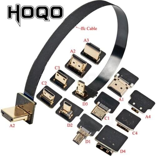 FPV HDMI-compatible UP/Down Angle Micro HDMI to HDMI 90 Degree Flexible Hdmi Flat Ribbon Cable 20pin Plug HDMI Raspberry Pi 4