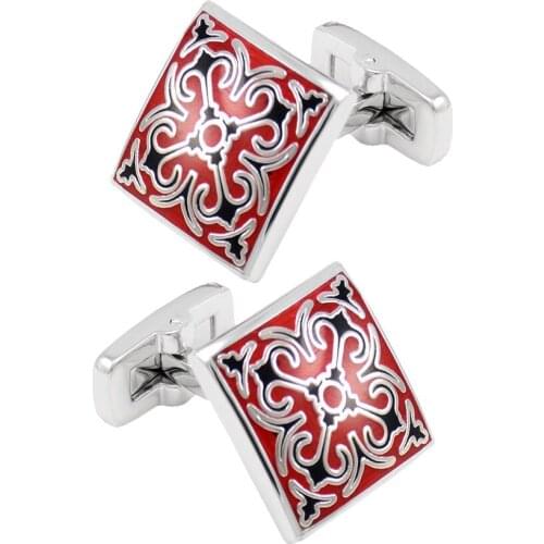 French Square Pattern Cufflinks Enamel Cuff Links Shirt Studs Brass Casual