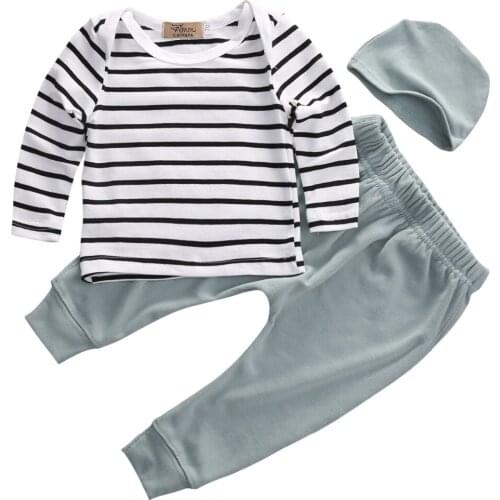 Citgeett new autumn baby girl clothes cotton long sleeve striped T-shirt+pants +hat suit baby clothing sets infant clothing