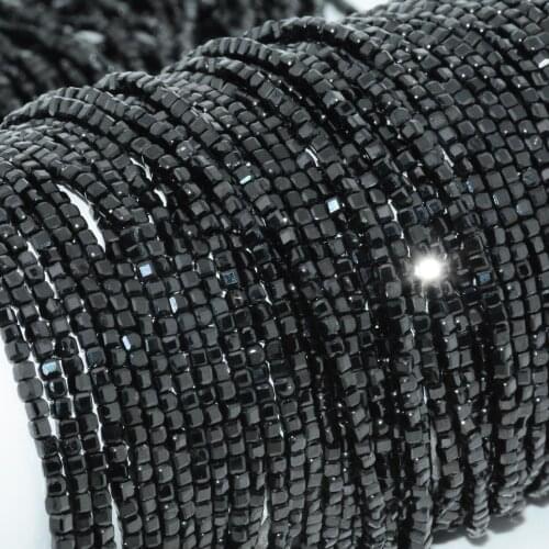 Natural Black Spinel Edge Faceted Irregular Cube Beads 2mm