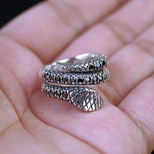 Thailand imports Zircon snake snake round Silver Ring