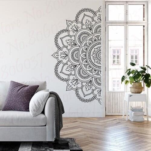 Half Mandala Wall Sticker for Home Headboard for Meditation Yoga Removable Vinyl Sticker Wall Art Living Room Bedroom WL2171