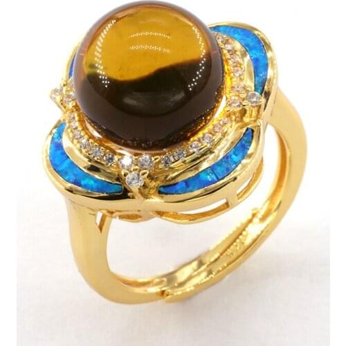 Blue Amber Ring Natural Gemstones Mexico 5A Clean Blue Amber Quadrilateral Round Bead Ring Exquisite and Elegant Jewelry Women