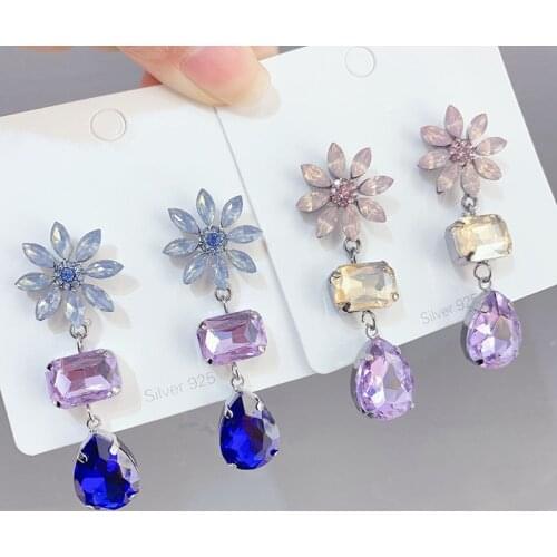 Korean Shiny Crystal Stud Earrings Womens Graceful Fashion Sweet Set Auger Ear Accessories New 925 Silver Needle Jewelry Female