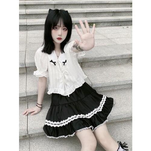 Summer Girl Black Lolita Skirts Harajuku Punk Sweet Preppy Style High Waist Kawaii Fashion Mini Skirts Hot Girl