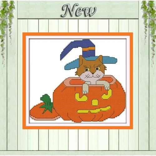 Magic pumpkin cat animals NKF paintings counted printed on canvas DMC 11CT 14CT kits DIY Cross Stitch embroidery needlework Sets