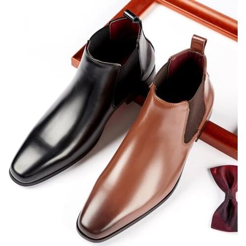 Man Autumn Mens Boots Leather Casual Shoes Male British Style Slip-On Wedding Dress Short Boot for
