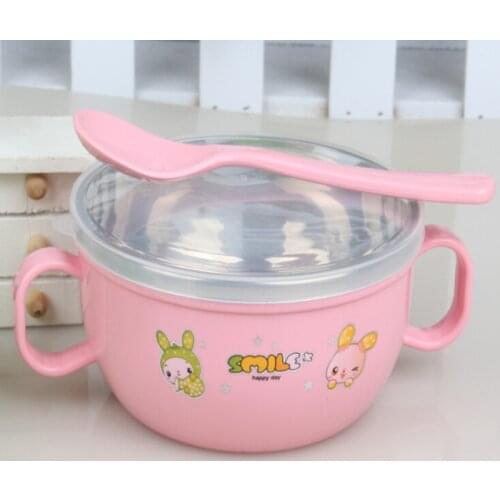 Children Stainless Steel Bowl Tableware Set With Spoon Handle Baby Soup Bowl Food Container Lunch Box Kids Feeding Dinnerware