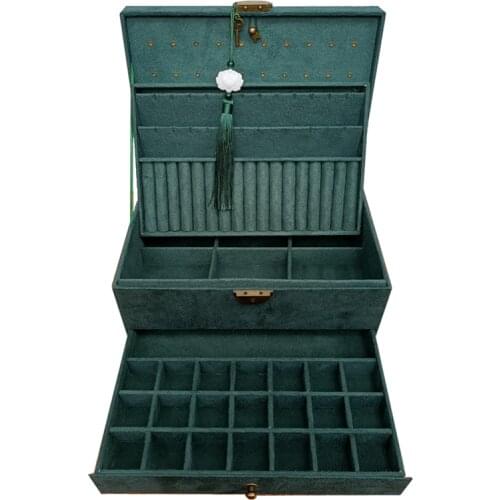 New Retro High Quality Velvet Jewelry Box With Large Capacity 2021 Dark Green Color 4 Models
