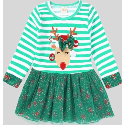 New Christmas Striped Long Sleeve Casual Fashion Dress Toddler Baby Girls Princess Dress