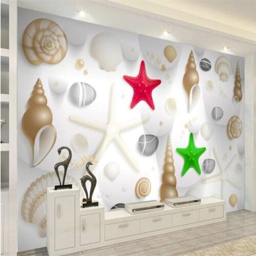 Beibehang Wallpaper custom living room bedroom mural starfish conch shell 3D mural TV background wall home decoration