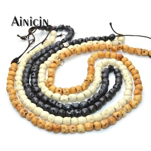 Genuine OX Bone Yellow White Black Brown Skull Head 5x6mm DIY Jewelry Making Strand Loose Beads 2 Strand (150 Beads) /lot