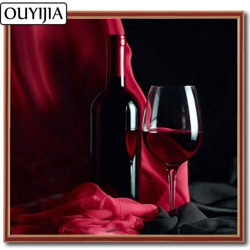 OUYIJIA 5D Red Wine DIY Wine Diamond Mosaic Decorative Diamond Painting Rhinestone Embroidery Goblet Oil Home Decoration Gift