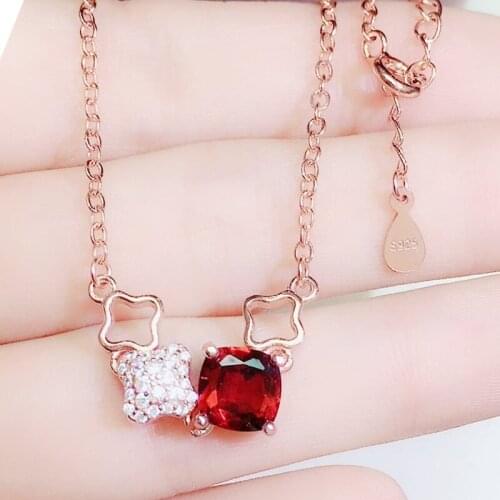 Natural real garnet or blue topaz square necklace 1.3ct gemstone Free shipping 925 sterling silver Fine jewelry Q282415