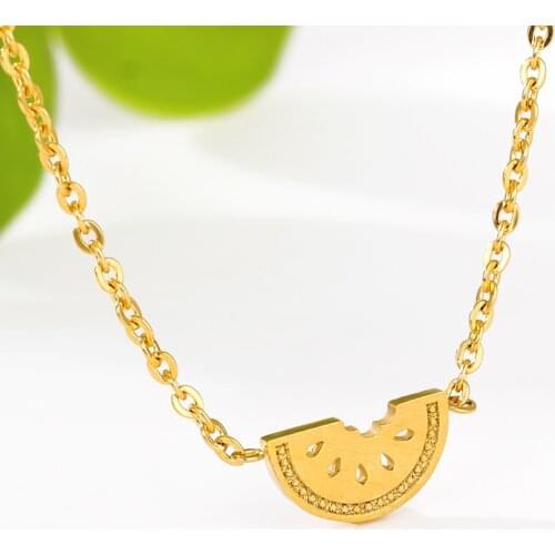 10pcs/lot Gold Color Watermelon Necklace Pendant Choker Jewelry Stainless Steel Chain Fruit Necklace For Women Party Gifts
