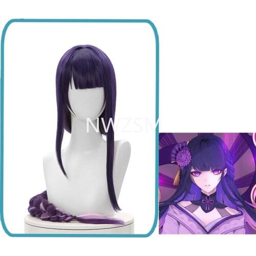 Genshin Impact Baal Cosplay Wig Raiden Shogun Cosplay Wig 100cm Long Graident Purple Braided Wigs Synthetic Hair