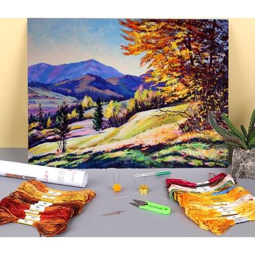 Landscape Autumn Landscape Pre-Printed 11CT Cross Stitch DIY Embroidery Patterns DMC Threads Hobby Handmade Knitting Counted