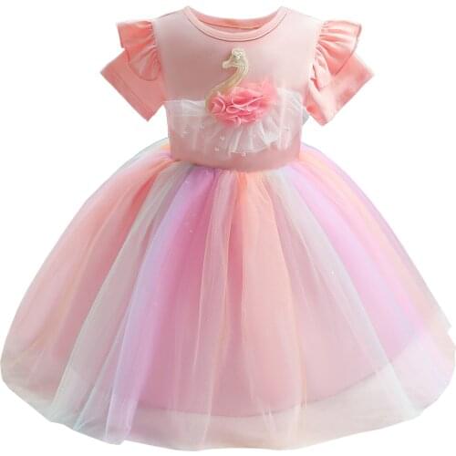 Girld Dresses Children Costume Clothes 2021 Summer Shot Sleeve Girl Dress Pure Cotton Children Clothes for Birthday Kids Dresses