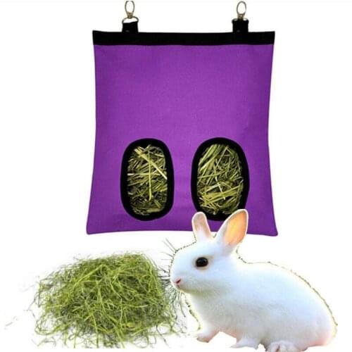 Hay Bag Hanging Pouch Feeder Sack Holder with 2 Holes Feeding Dispenser for Rabbit Guinea Pig Chinchilla Pet Cage Accessories
