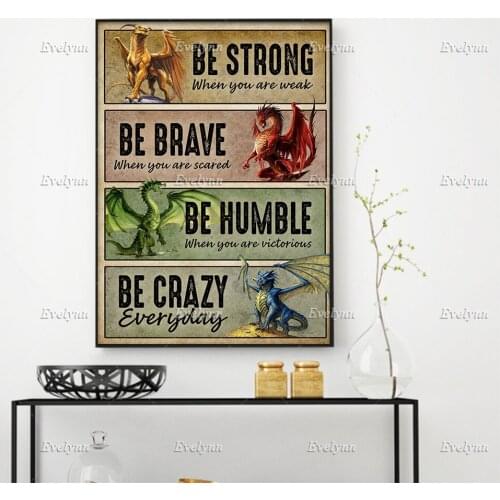Dragon Lovers Poster Be Strong When You Are Weak Be Brave When You Are Scared Wall Art Prints Home Decor Canvas Floating Frame