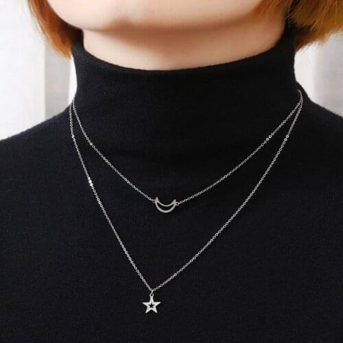 Simple Fashion Cross Heart Moon Pendant Necklace Choker for Women Men Stainless Steel Jewelry Clavicle Chain Hip Hop Gifts