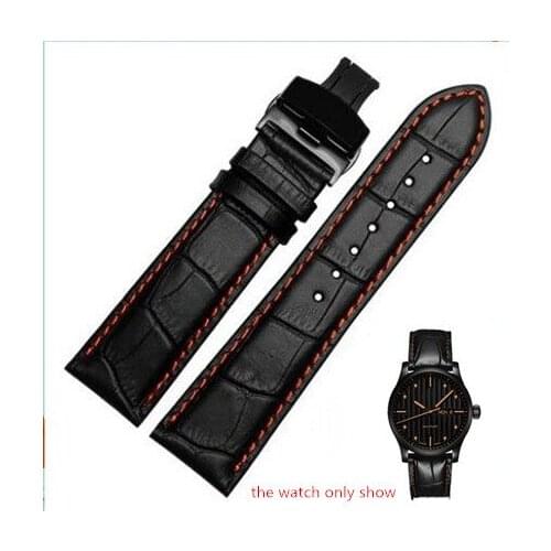 18mm 20mm 22mm Leather Black With Orange Stitches Watch Band Strap Belt Black Clasp