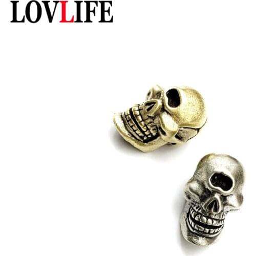 Retro Brass Skull Knife Bead Lanyard Pendant Single Eye Skeleton Face Paracord Rope Car Keyring DIY Accessories EDC Outdoor Tool