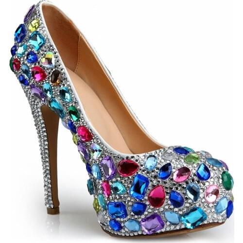 Handmade Crystal Wedding Party Dress Shoes Stained Glass Rhinestone High Heel Bridal Shoes Platform Pumps Thin Heel Shoe Sandals
