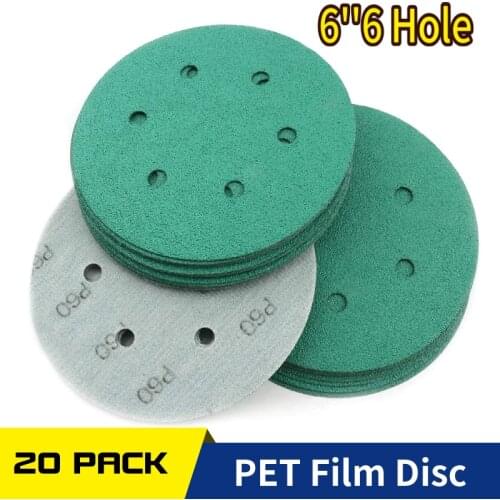 Sanding Discs 6 Inch PET Film 6 Hole Hook Loop Wet Dry Sandpaper for Random Orbital Sander Woodworking Car Polishing Finishing