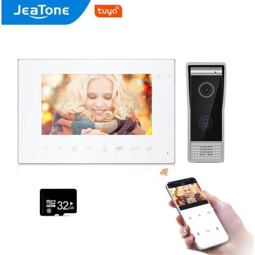 JeaTone Tuya Smart WiFi 7Inch white color Video Door Phone Intercom System with Wired Doorbell Remote Unlock Home Access Control
